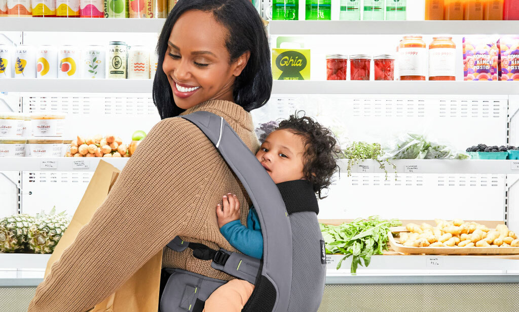 Shopping with baby in a lightweight Baby carrier